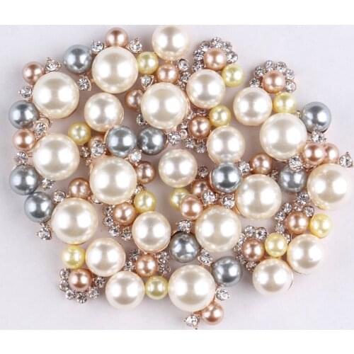 120pcs/lot)New Design Chic Flower Pearl Rhinestone Button Artificial Bling Metal Crystal Button For Baby Girl Wedding