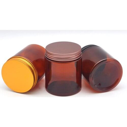 20pc 200g Empty Travel brown jar with Gold Aluminum cap cream container,PET cream jar mask box plastic pot bottle with screw lid