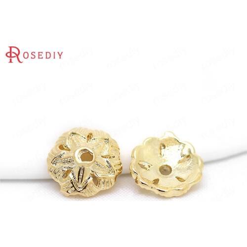 20PCS 8MM 24K Champagne Gold Color Plated Brass Beads Caps High Quality Diy Jewelry Findings Accessories Wholesale