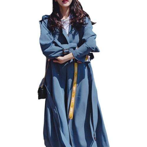 2020 Autumn Women With Belt Blue Color Clothes Khaki Coat Casaco Feminino Harajuku Abrigo Mujer Trench Femme