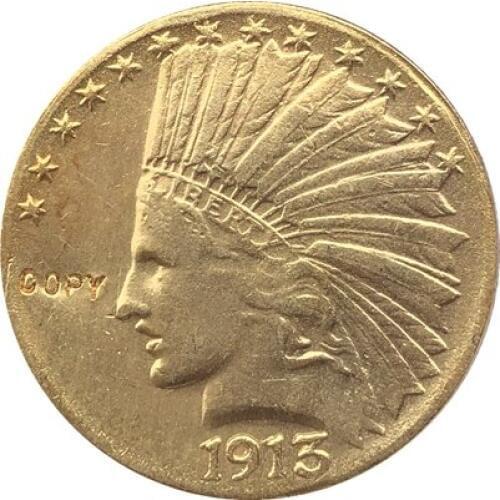 24-K gold plated 1913 $10 GOLD Indian Half Eagle Coin Copy
