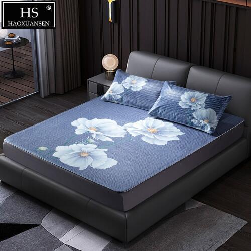 Floral Pattern Cowhide Mat 3PCS Full Grain Leather Mat Air Conditioner Mat Bedroom Decoration Leather Carpet Mattress King Queen