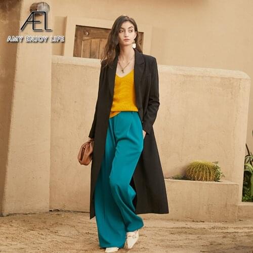 AEL new black long blazer women autumn fashion streetwear trench coat Split on the back bottom
