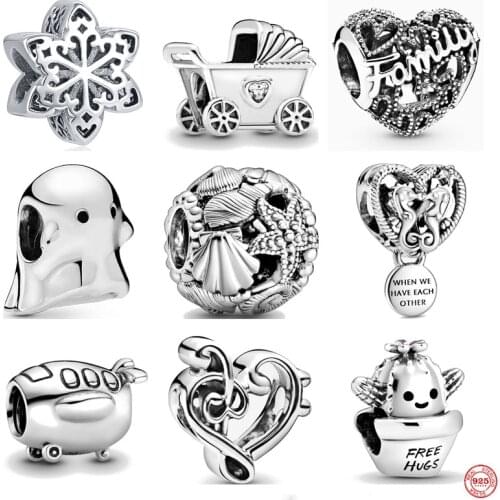 HOT SALE 925 Sterling Silver Snowflake Cactus Free Hugs Family Beads Fit Original Pandora Bracelet Pendant Necklace Jewelry