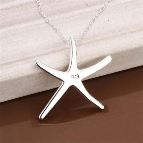 New 925 Sliver Starfish Pendant Link Chain Or Snake Chain Necklace Fashion Jewelry For Women &Girls Birthday Engagement Delicate