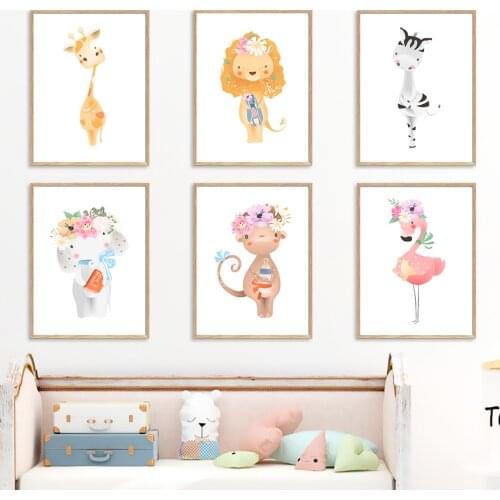 Flower Book Bottle Lion Monkey Flamingo Nordic Posters And Prints Wall Art Canvas Painting Animals Wall Pictures Kids Room Decor