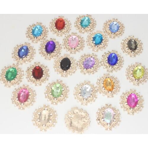 33x30mm Rhinestone Buttons Decorative Accessories For Bow Decoration DIY Metal Clothing Crafts Embellishments 10pieces