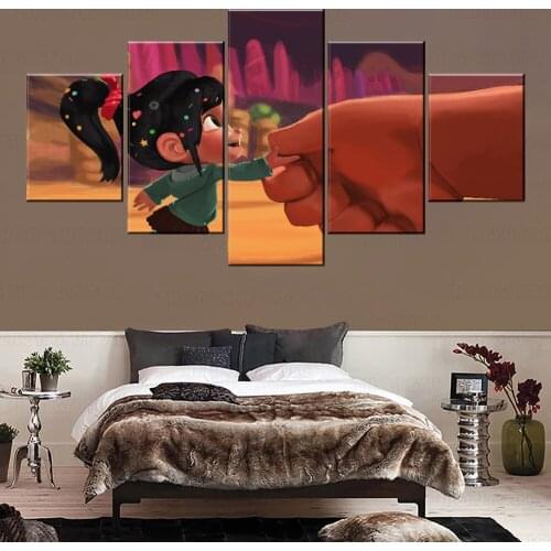 Home Decor Canvas Print Picture 5 Piece Ralph And Vanellope von Schweetz Movie Wreck-It Ralph Painting For Living Room Wall Art