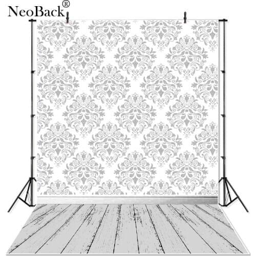 Thin Vinyl Gray Damask Wall Wood Floor Photography Backdrops photo studio indoor professional Newborn baby photo Background