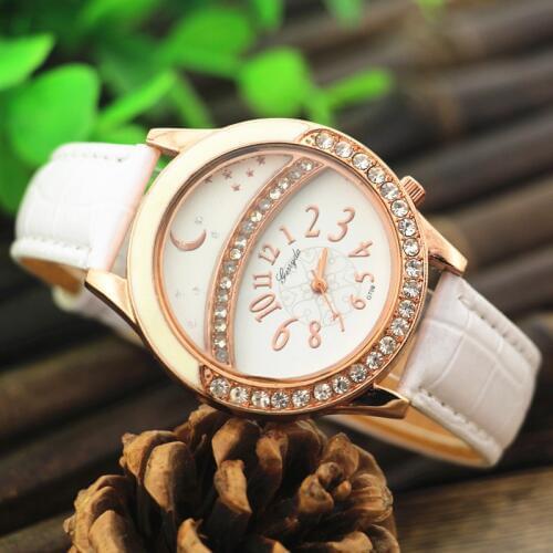 Gerryda 709 fashion ladys watches,rhinestone dotted case,PVC leather band with quartz movement,moon and star dial
