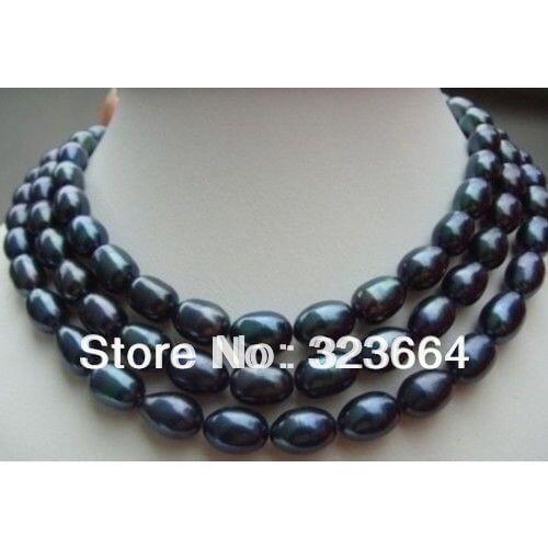 Hot Sell! 8-10mm AAA south sea black baroque pearl necklace 52 inch