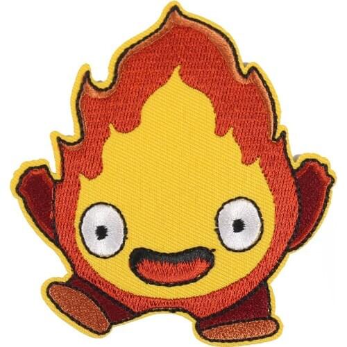 Howls Moving Castle Flame Cassifah Patches Cartoon Anime Embroidery Applique Iron on Patch for Clothing DIY Backpacks Badges