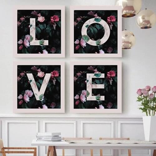 Sweet Flowers Alphabet Art LOVE Canvas Painting on The Wall Art Posters Prints Wall Pictures for Living Room Home Cuadros Decor