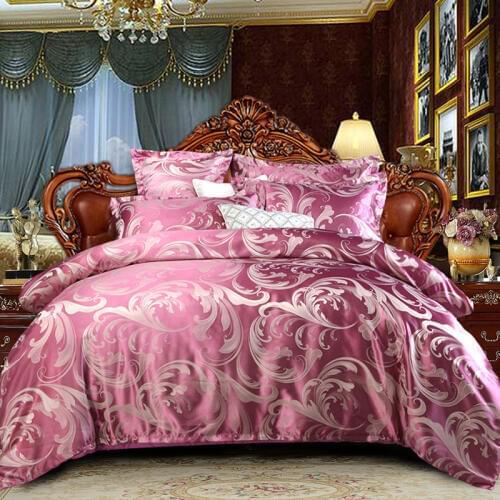 4Pcs European Satin Jacquard luxury Bedding set King Queen Size Royal Palace Bed Set Duvet Cover Bed Sheet Pillowcases