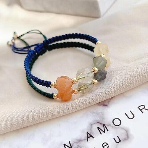 Natural Colorful Rutilated Quartz Bracelet Women Jewelry Handmade Rope Wave Faceted Quartz Stone Beads Bracelet Charm Gifts