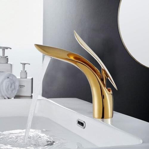 Creativity 4 Colors Basin Faucets Rose Gold Bathroom Faucet Waterfall Single Hole Cold and Hot Water Tap Basin Faucet Mixer Taps
