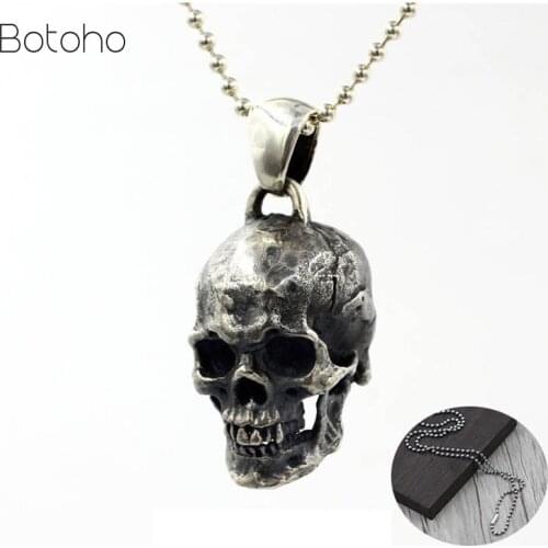 S925 Sterling Silver High Detail Skull Pendant Mens women Biker Style Pendant 36g And necklace Locomotive punk necklace pendant