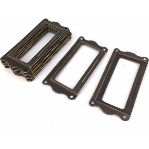 10PCS Vintage Bronze curve edge cabinet drawer Iron Label Frame furniture/scrapbook Card Holder 64x31mm
