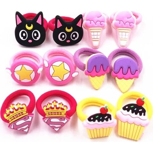 12Pcs Cute Cartoon Icre Cream Cake Childhood Baby Girl Kawaii Hair Accessories Elastic HairBands Rubber Bands for Kids Gift