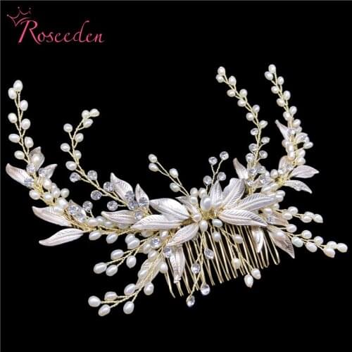 Trendy Crystal Fresh Water Pearl Wedding Hair Combs Bridal Hair Ornament Head Piece Decoration Rhinestone RE3520