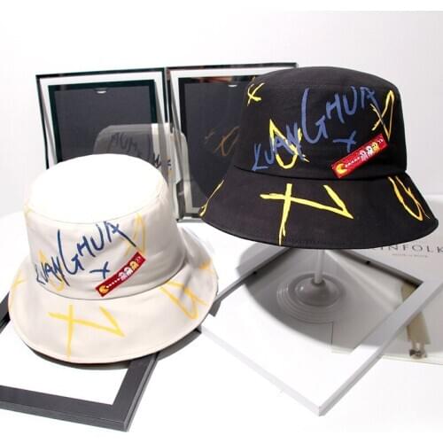 Male Casual Fisherman Hat Autumn Female Personality Graffiti Hip-Hop Hat Fashion Couple Bucket Hat Unisex Outing Wild Sun Hat