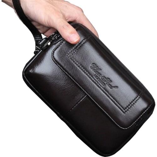 Mens Leather Cowhide Phone Case Belt Hip Business Fanny waist Bag Clutch Wallet Purse For Father Christmas Gift