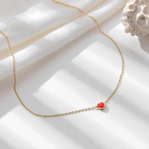 Stainless Steel Minimalism Gold Heart Delicate Women Fashion Pendant Necklace Jewelry Gift For Him with Chain