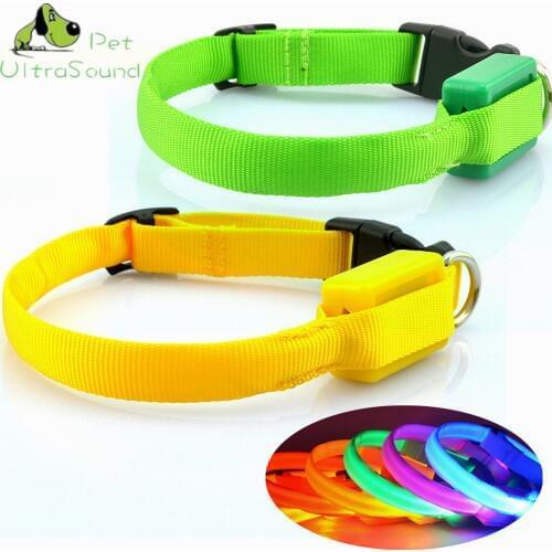 Nylon Dog Collar LED Light Night Safety Glowing Pet Supplies Dog LED Cat Collar Pet Accessories For Small Dogs 1.5cm LED Collars