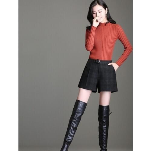 2020 New Autumn High Waist Plaid Casual Shorts Women Korean Fashion Large Size M-4XL A-Line Wide Leg Shorts Lady Winter Clothes