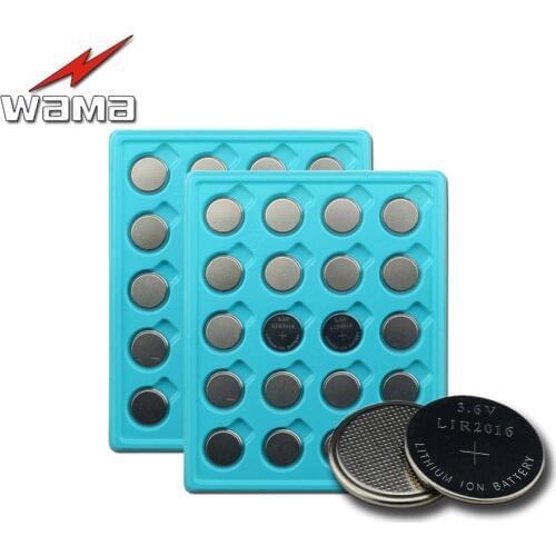40pcs/2pack Wama New Li-ion Rechargeable LIR2016 Button Cell Battery Replace Remote CR2016 3.6V Coin Batteries Drop Shipping