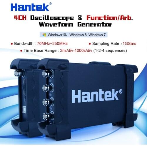 Hantek 4CH USB PC Oscilloscopes 1GSa/s 2mV-10V/DIV 250MHz handheld oscilloscope 200MSa/s DDS Function/Arb Waveform Generator