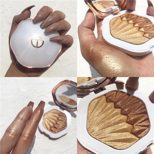 2In1 Highlighter Palette Face Illuminator Shimmer Glitter Contour Shell Shape Highlighter Makeup White Pink Bronzer