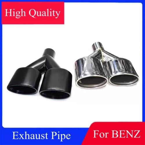 Pair 304 Stainless Steel Exhaust Double Pipe For BENZ C Class W204 C260 C300 Changed C63 S63 Car Muffler Rear Tips