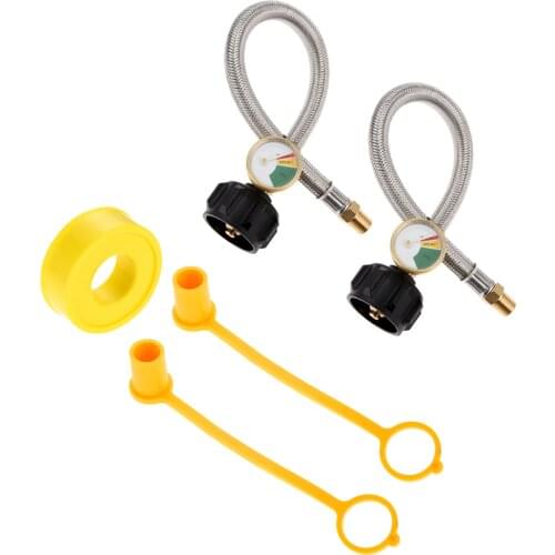 1/4" NPT RV Propane Hose With Gauge Set Propane Hose Connector For Regulator With 1/4" Female NPT Inlet Dust Cover Thread Tape
