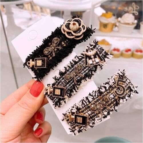 Luxury Ribbon Enamel Camellia Hairpins Women Bow Pearl perfume bottle Hair Clip Letter 5 Perfume bottle Hair Pin Jewelry Z162