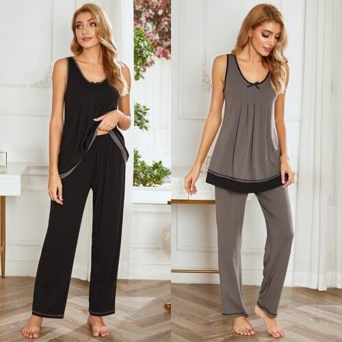 Sexy Pajamas Black Pajamas With Pants Long Trousers Loose Lingerie Simple Style Sleepwear Women Pj Set womens Home Service