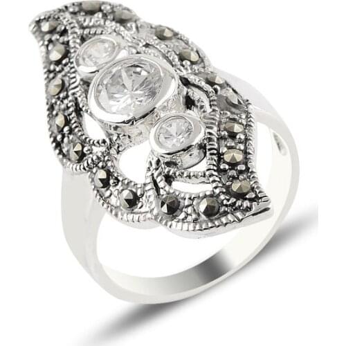 Silver 925 Sterling Zircon & Marcasite Ring
