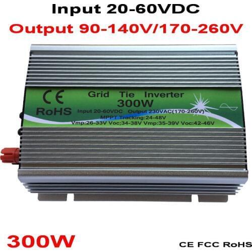 300W Grid Tie Inverter MPPT Function 20-60VDC input 110V 230VAC Micro Grid Tie Pure Sine Wave Inverter 20V 60V to 110V 220V