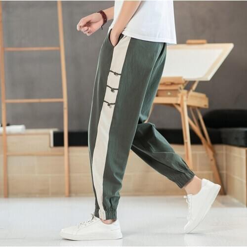 Fashion korean style mens streewear Hip Hop harmen pants,plus size patchwork cotton linen Trousers Harajuku Jogger 6XL 7XL 8XL