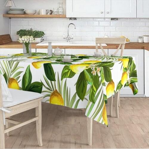 Tablecloth living room kitchen white lemon leaf yellow green patterned micro fabric cover runner pattern Free Shipping