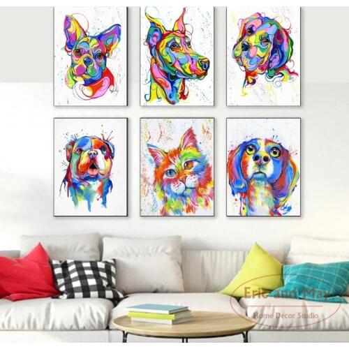 Modern Abstract Graffiti Cute Dog Canvas Painting Posters and Prints Cuadros Wall Art Pictures for Living Room Home Decor