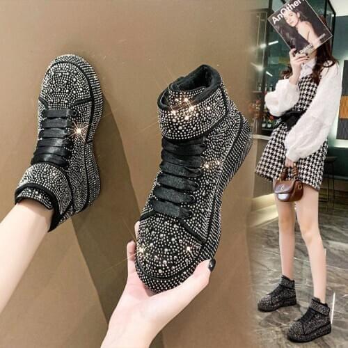European station sports board shoes womens fall 2020 new full diamond muffin thick bottom Plush casual shoes trend