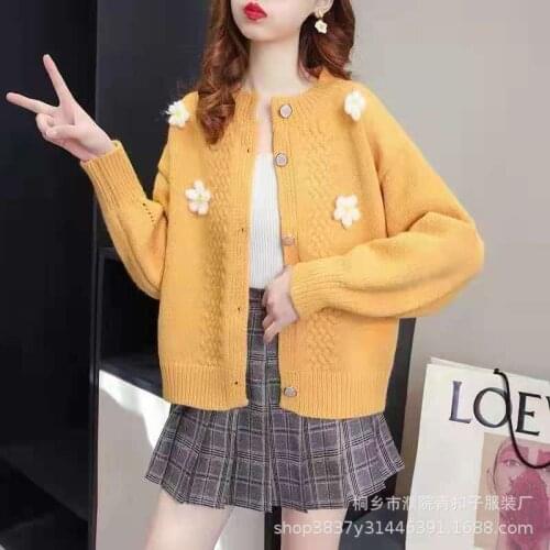 Loose Daisy Knitted Cardigan Sweater Women Spring Autumn New Korean Ladies Woman Short Cardigan Knit Coat For Women