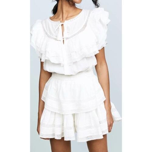 GypsyLady 100% Cotton Vintage Mini Dress Lace Eyelet Casual Women Dress Ruffles Tassels Lace Tie Up Sexy Female White Dress 2021