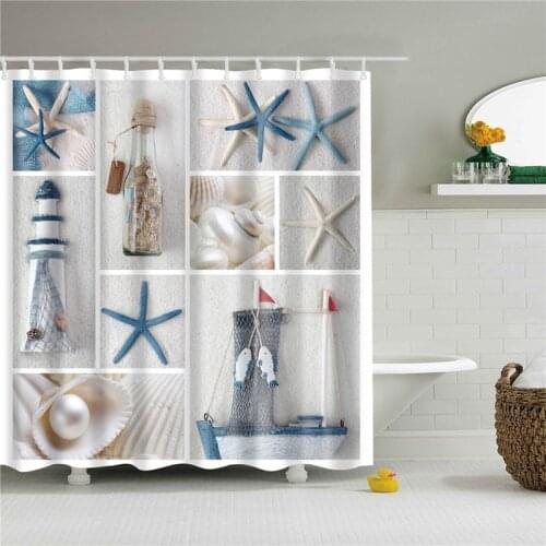 3D New ocean beach shell bath shower curtains decor waterproof polyester fabric washable bathroom shower curtain set with hooks
