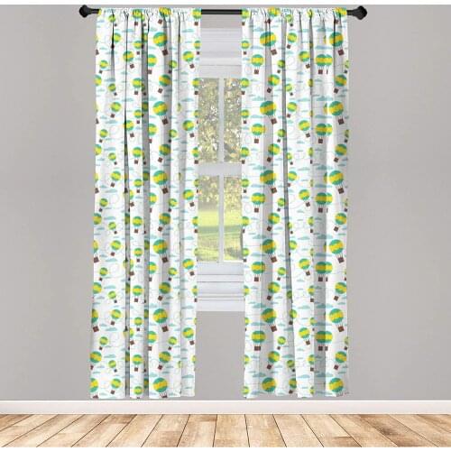 Balloon Curtain for Kids Rooms with Cartoon Style Hot Air Balloons in Sky Swirling Dashed Lines and Clouds Window Drapes