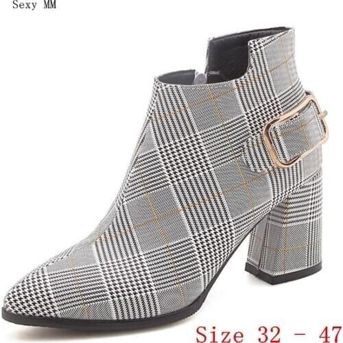 Spring Autumn High Heels Women Ankle Boots High Heel Shoes Woman Short Boots Small Plus Size 32 - 47