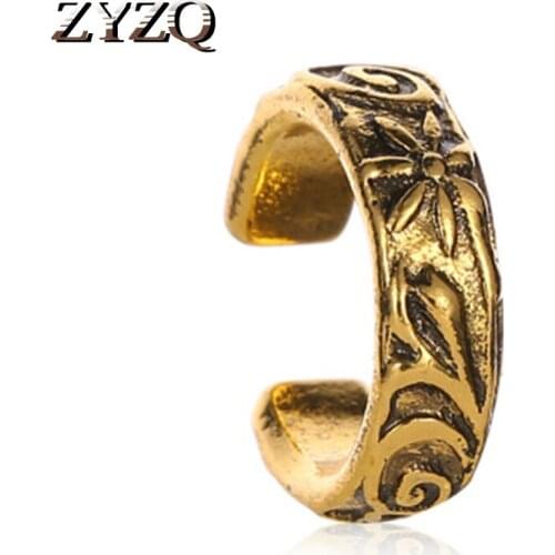 ZYZQ Vintage Classic Open Ear Clip With Elegant Flower Pattern Engraved Easy No-Piercing Accessories For Women Hot Selling