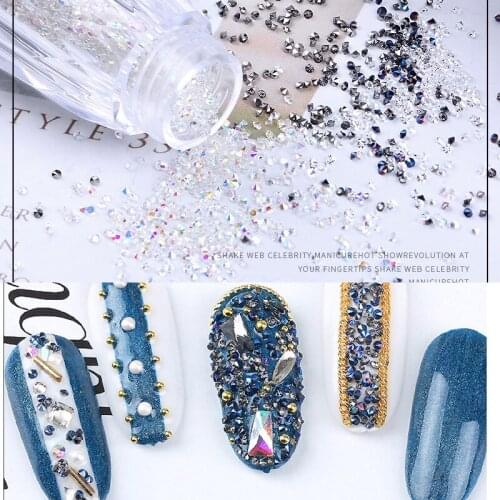 1Bottle Micro Nail Stones 3D Glass 1.2-1.4mm Mini Crystals Nail Art Designs AB/Black/Blue Zircon Nail Accessoire Rhinestones H