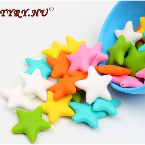 50pcs 45mm Star Beads BPA FREE Silicone Teethers DIY Jewelry Pendants Infant Baby Tooth Massage Teething Necklace Pacifier Clips